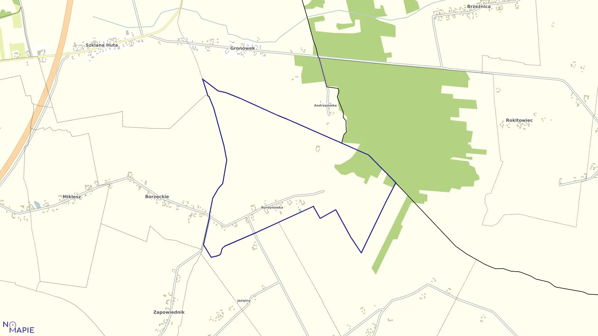 Mapa obrębu BURDYNÓWKA w gminie Złoczew