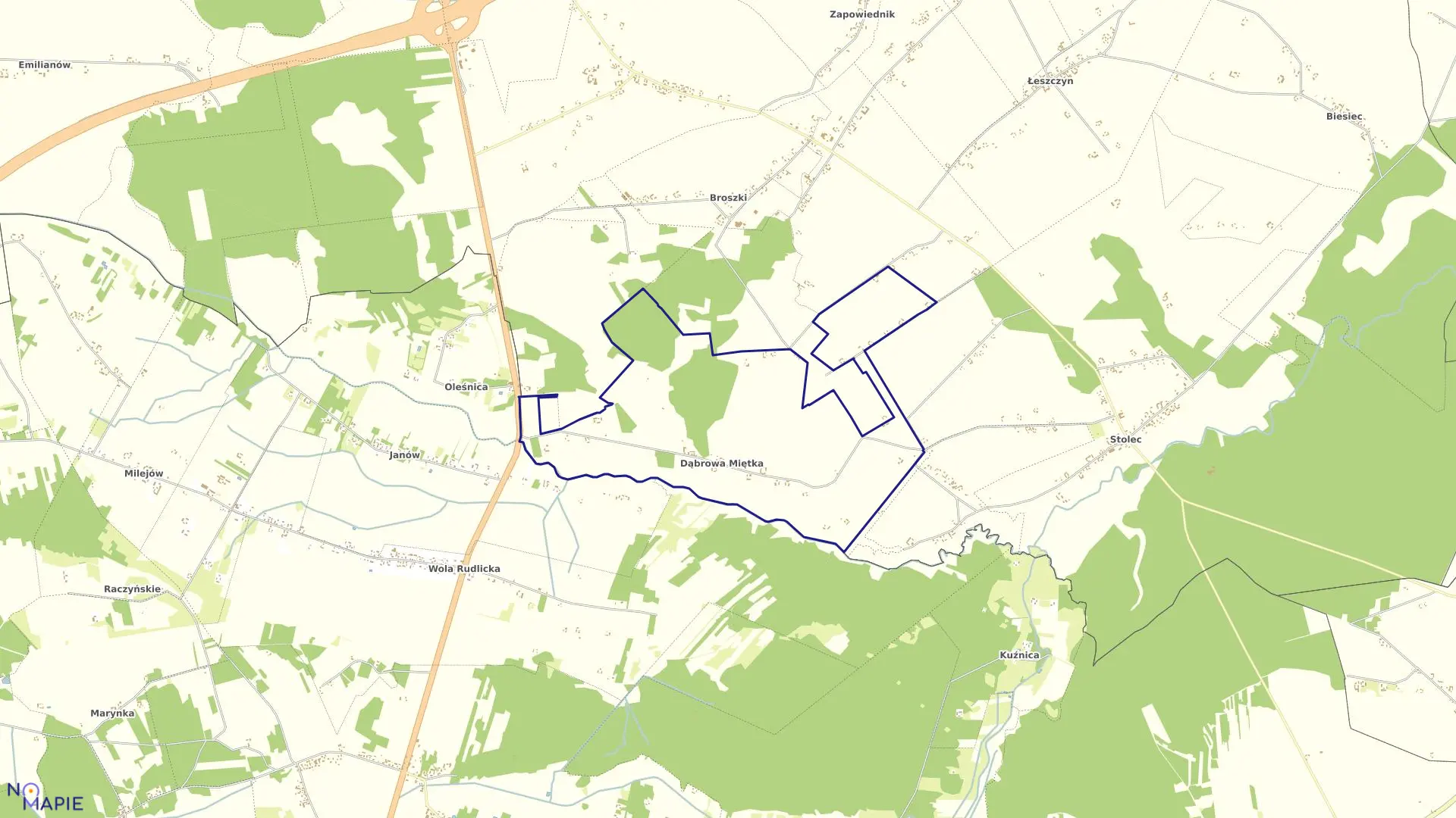 Mapa obrębu DĄBROWA MIĘTKA w gminie Złoczew