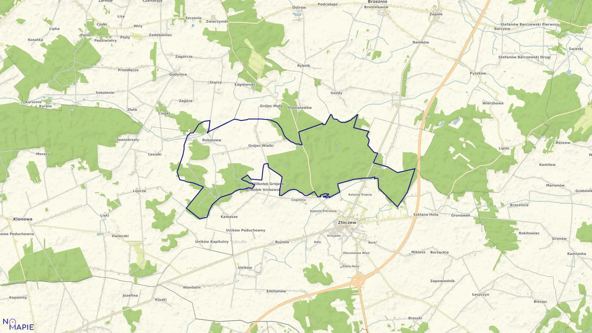 Mapa obrębu GRÓJEC WIELKI w gminie Złoczew