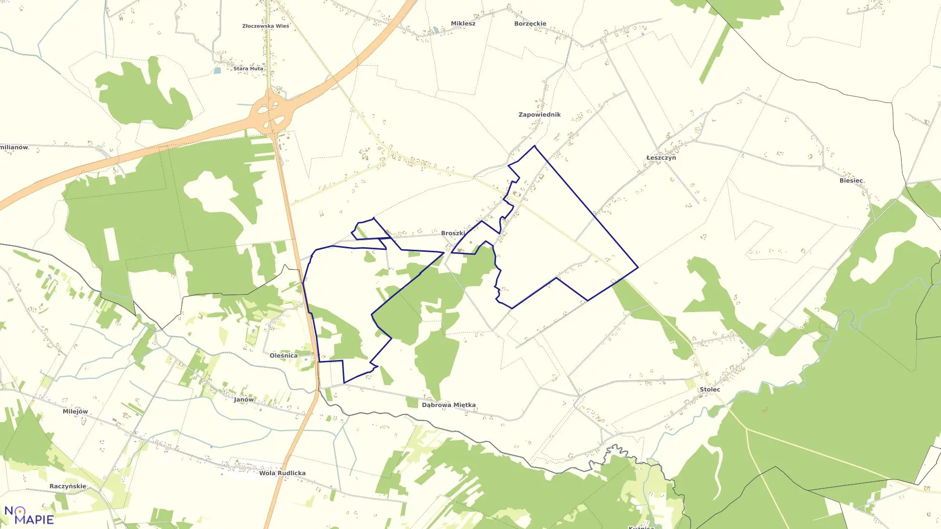 Mapa obrębu KOLONIA BROSZKI w gminie Złoczew