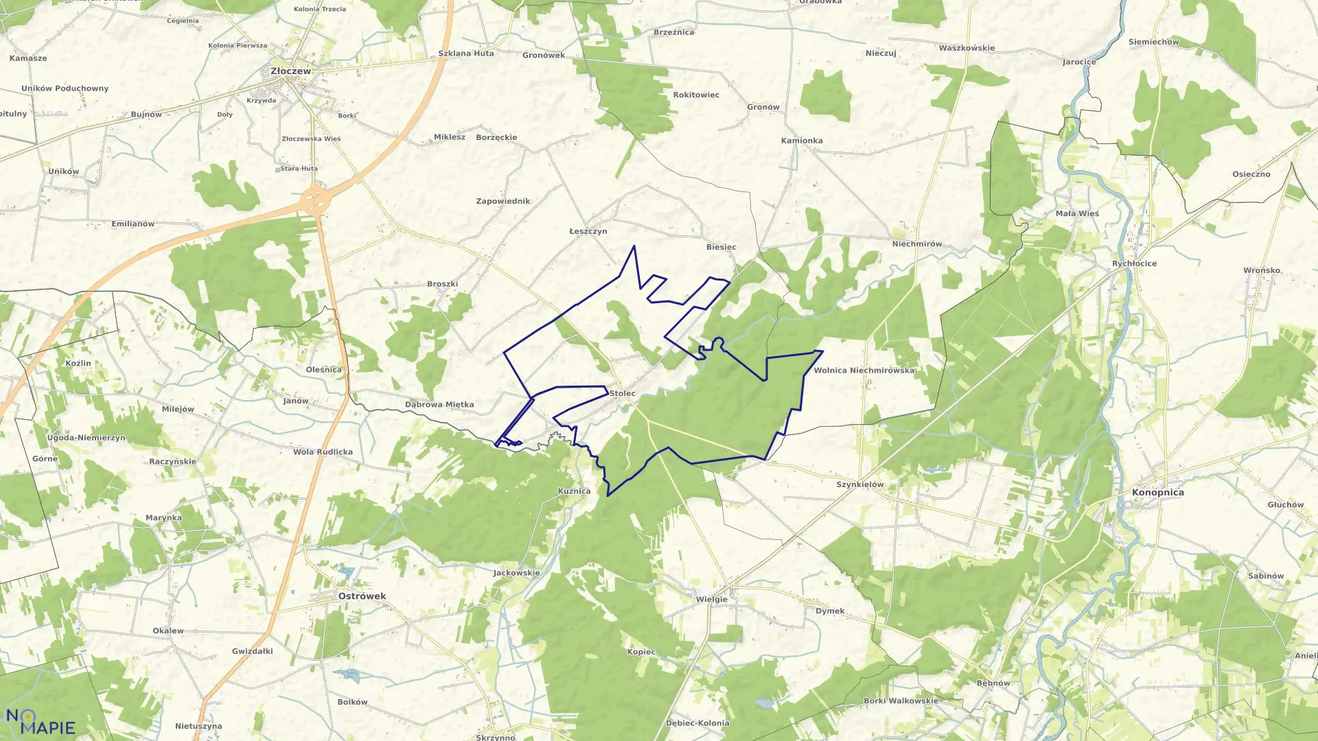 Mapa obrębu STOLEC w gminie Złoczew