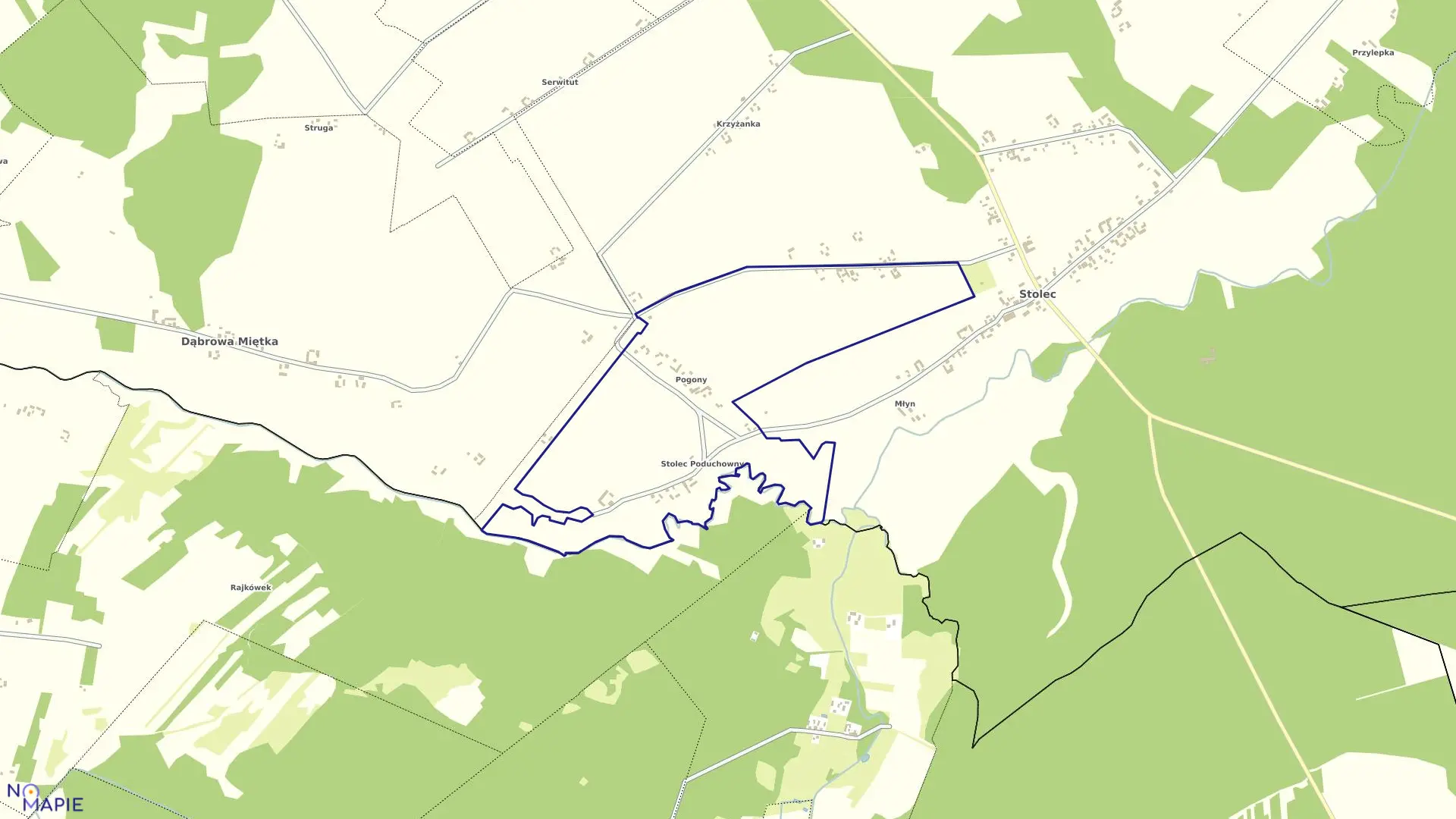 Mapa obrębu STOLEC PODUCHOWNY w gminie Złoczew